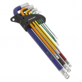 Ball-End Hex Key Set 9pc Colour-Coded Extra-Long Metric